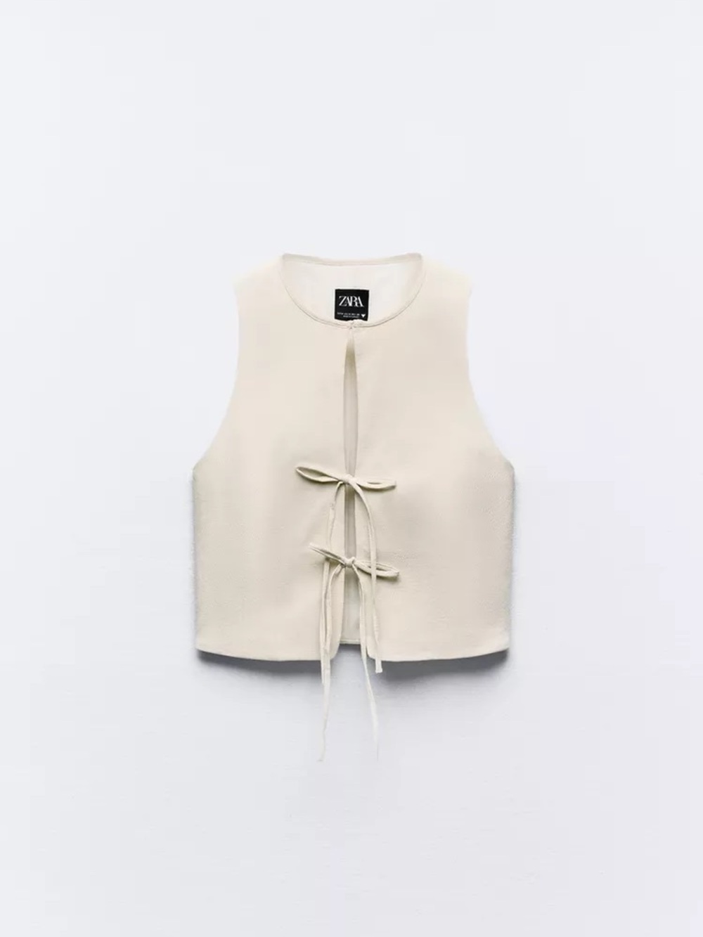 Zara Cream Tie-Front Cropped Sleeveless Top
